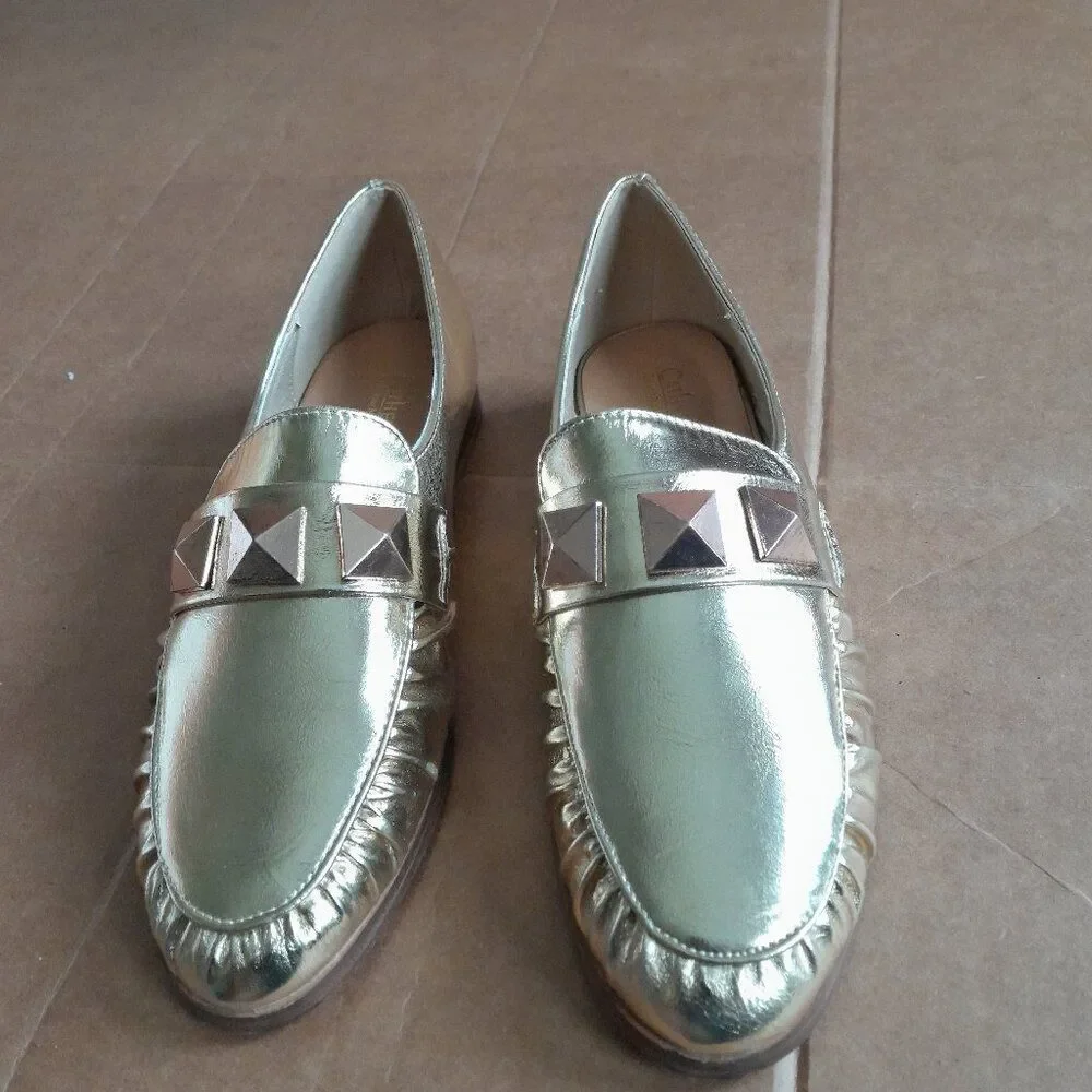Catherine Malandrino Women’s Shoes Gold Loafer Slip On Casual New Size 8